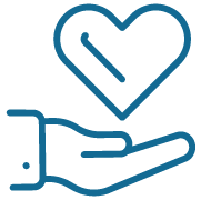 Hand holding a heart, representing care and personalized service